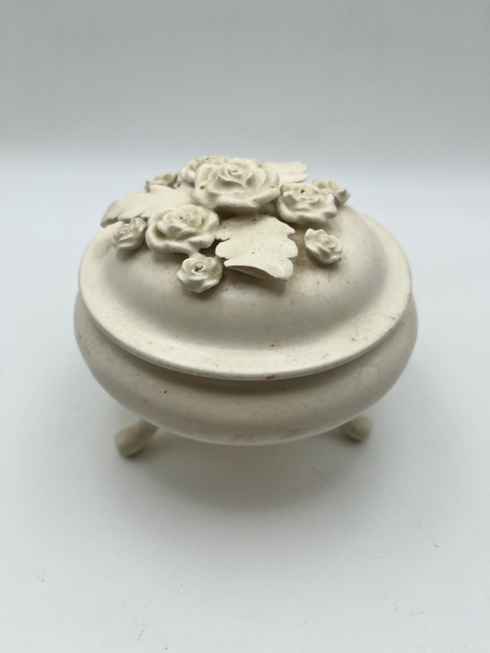 Cream Floral Ceramic Trinket Box - Unbranded See description
